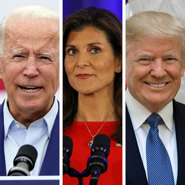 Nikki Haley, Donald Trump, and Joe Biden, highlighting the 2024 presidential race